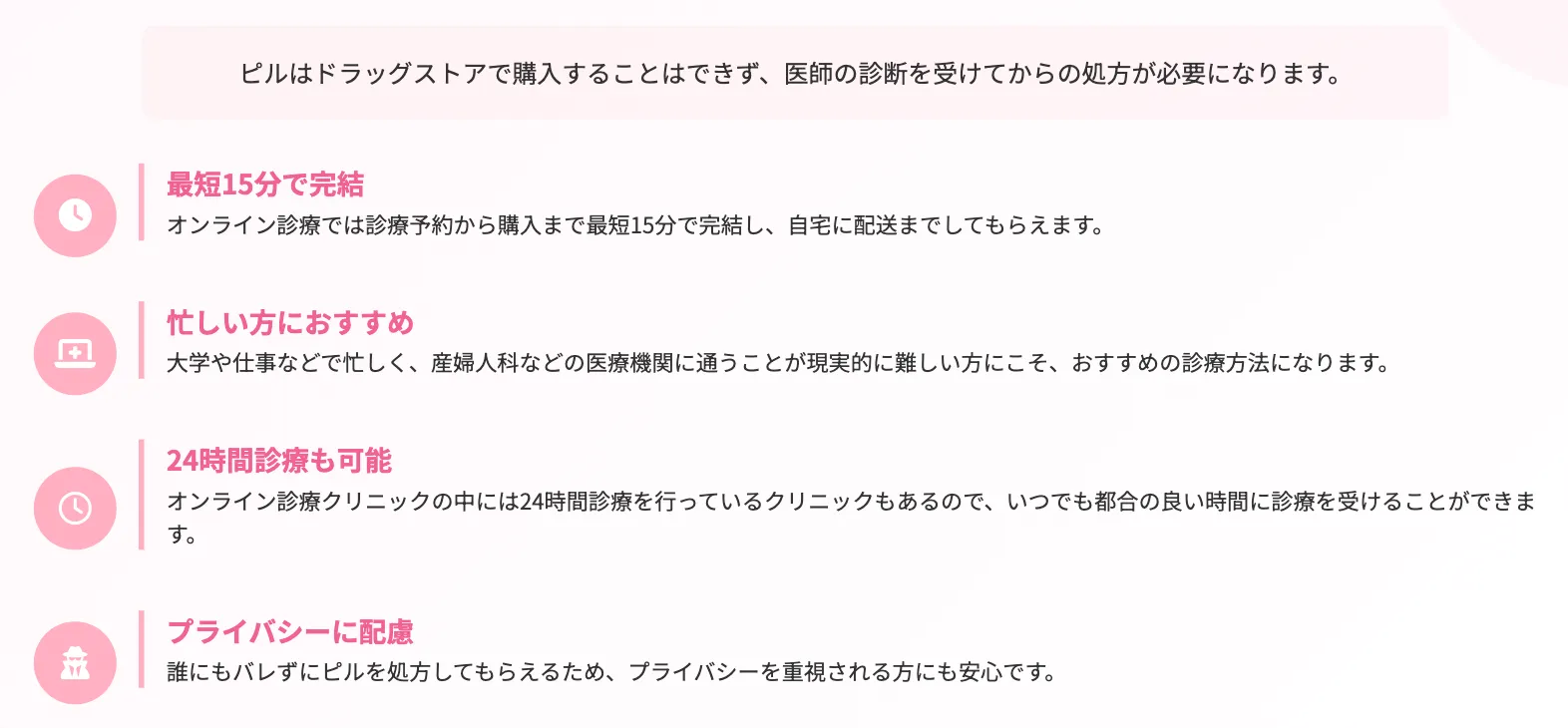 オンラインピル おすすめ　オンライン診療 ショコラウィメンズクリニック・産婦人科